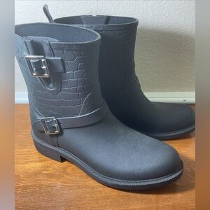Sam Edelman Size 9 KEIGAN Black Rubber Rain Ankle Boots Womens EUC